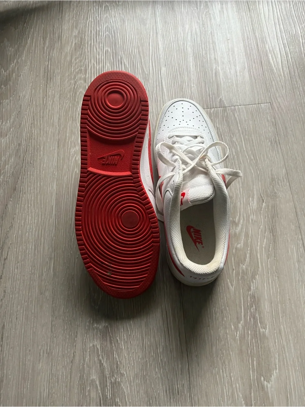 Nike Kids White Sneakers with Red Swoosh